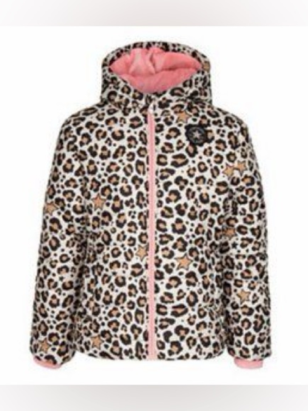 Girls' Leopard Print Hooded Jacket with Pink Trim ** as is**